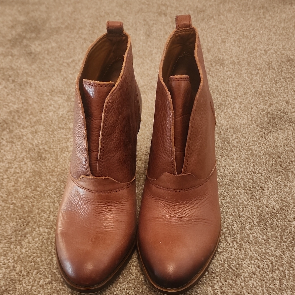 Sleek Brown Leather Ankle Booties with V-Opening